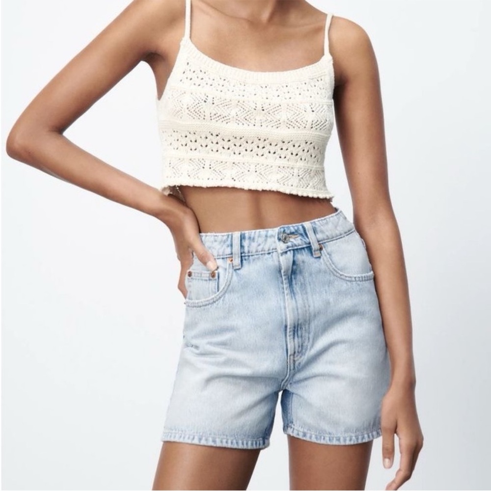 Zara light wash mom‎ fit jeans shorts longer inseam